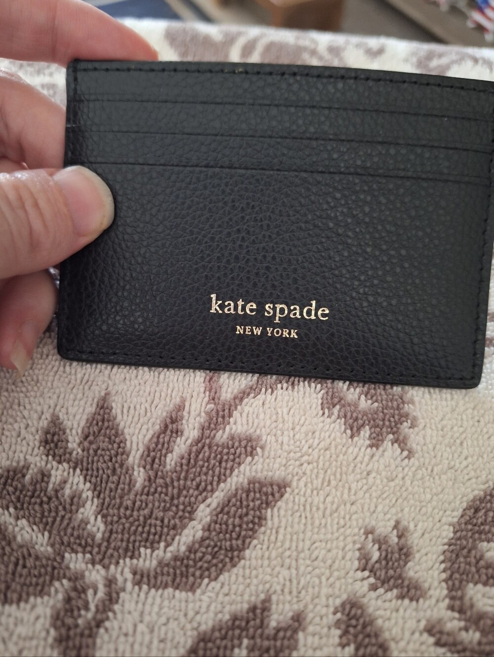 kate spade Black Pebbled Leather Card Case with Gold Logo